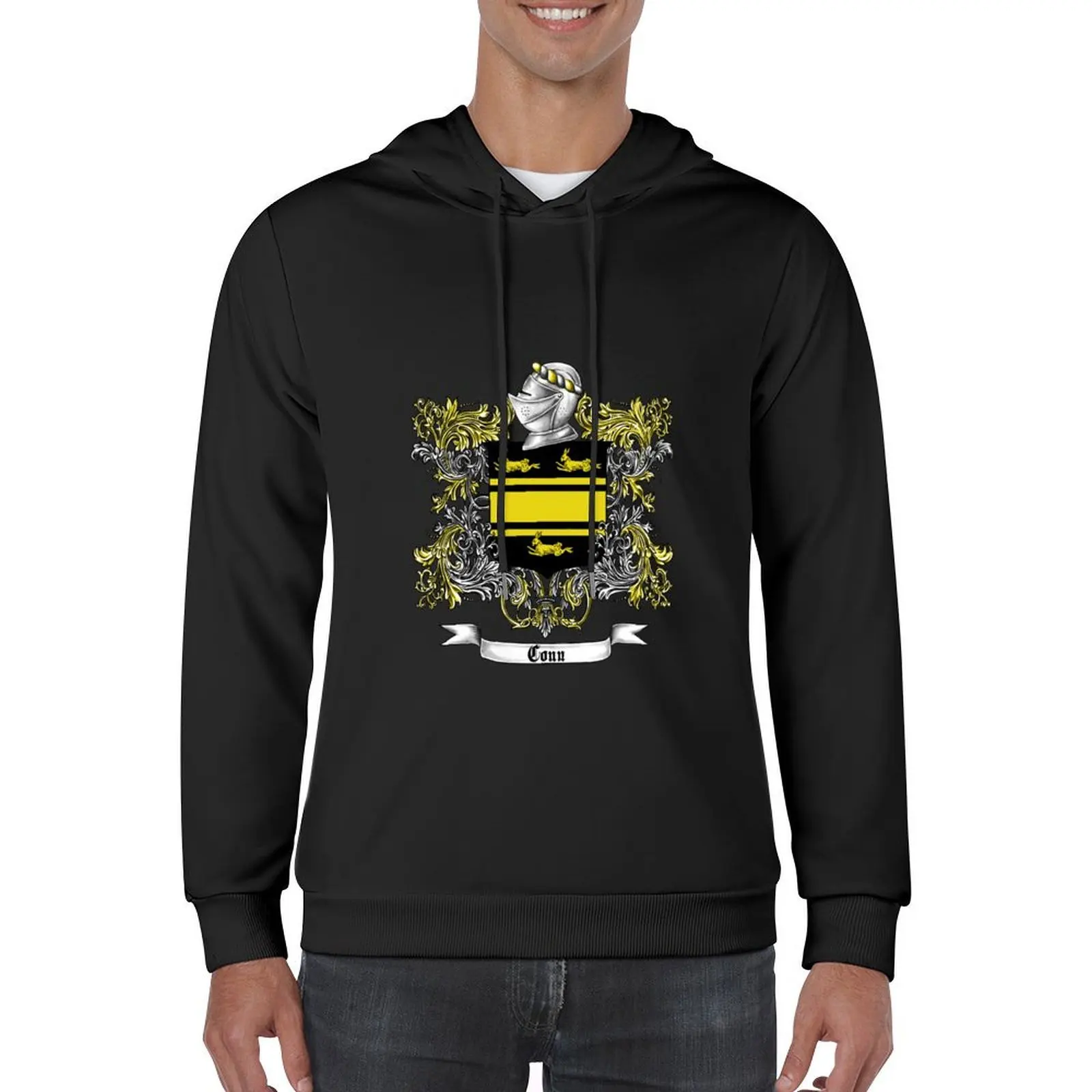 سترة بقلنسوة من Conn Family Crest على الطراز الياباني ملابس رجالية للرجال ملابس أنيمي بقلنسوة كبيرة الحجم