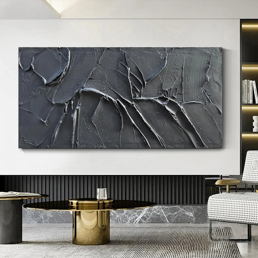 

Hand-Painted Thick Texture Black Minimalist Oil Painting 30x60 Inch Large Contemporary Art Oil Painting,Wall Decorative Art