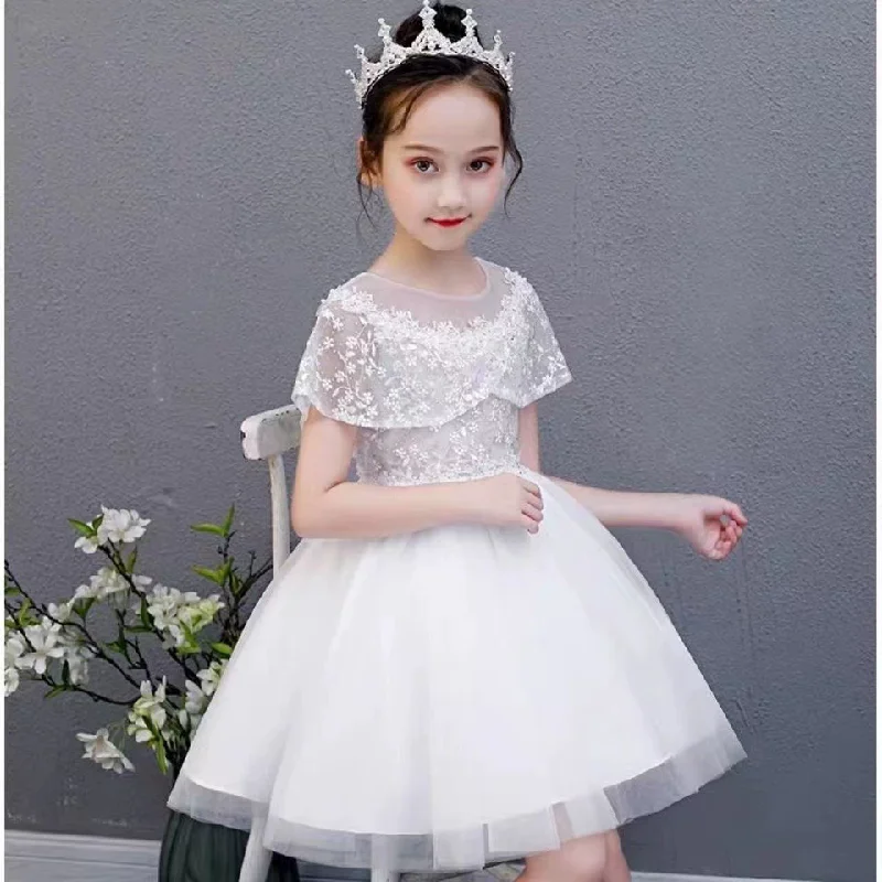 Flauschige Blumenmädchenkleider für Kinder, Spitze, bestickt, Hochzeit, Prinzessinnenkleid, Teenager, Gastgeber, Performance, Kostüm, Rock, Abendkleid, Ball