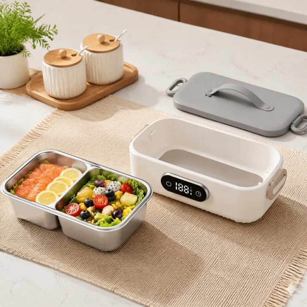 4-speed Temp USB Heated Lunch Box 304 Food-Grade Stainless Steel Cordless & Water-free Electric Lunch Box Adjustable Heating