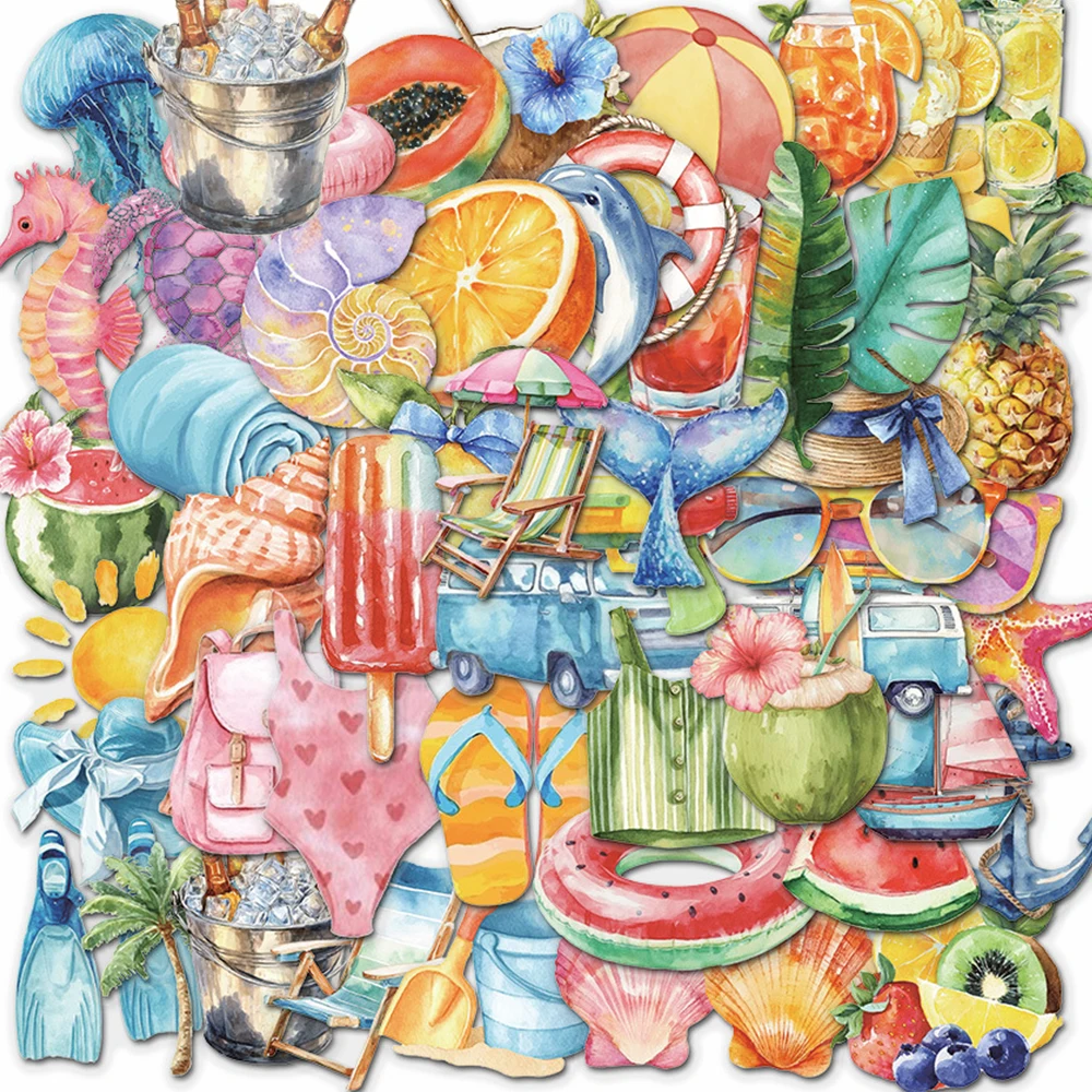 

10/30/50pcs INS Style Summer Beach Samll Fresh Stickers Cute Aesthetic PET Decals Graffiti Stationery Phone Luggage Sticker Pack