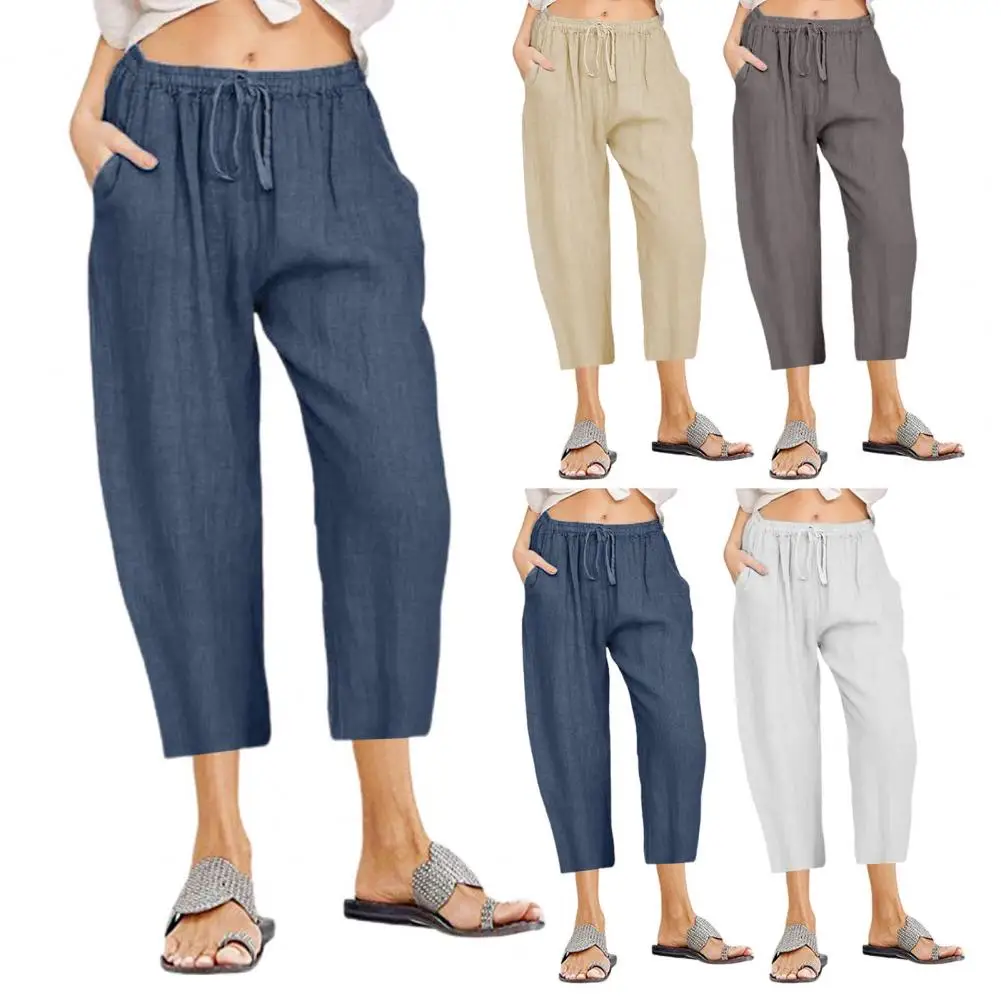 Pantalon d'été court et décontracté pour femme, taille haute élastique, jambes larges, proximité wstring