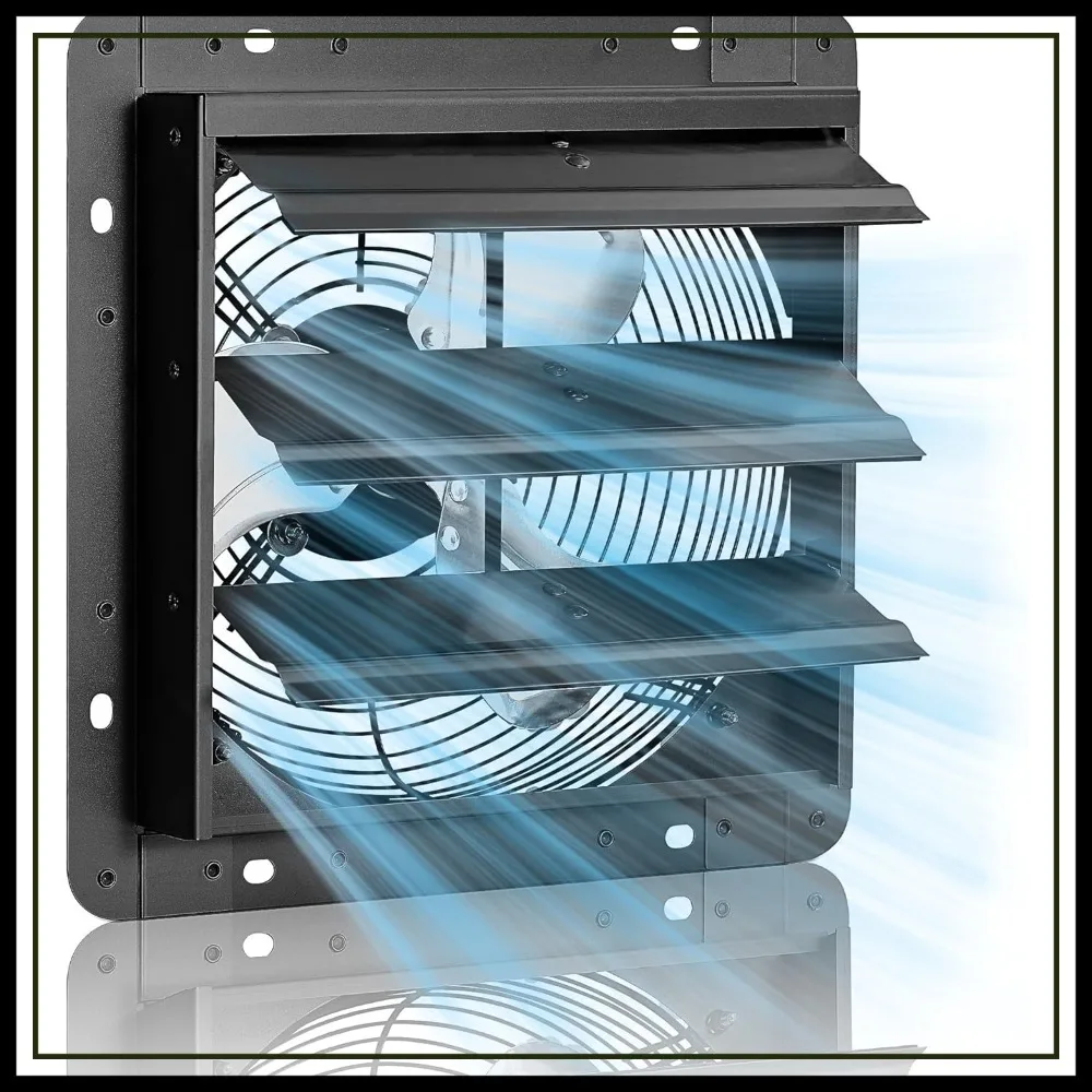 

10 Inch Shutter Exhaust Fan, 890 CFM High-Speed Wall Mounted, 45dB Quiet Cooling Ventilation for Shed, Garage, Greenhouse, Basement, Chicken Coop, Generator Room