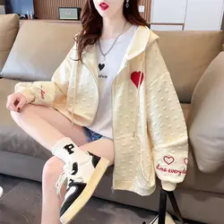 Trend Hoodies Coat Female Spring Autumn New Preppy Style Loose Zipper Printing Long Sleeve Sweatshirts Cardigan Women Clothing