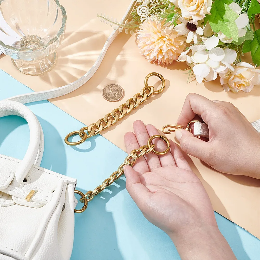 2Pcs Alloy Twisted Chain Bag Extension Chains with Rings Bag Replacement Accessories Golden 155mm