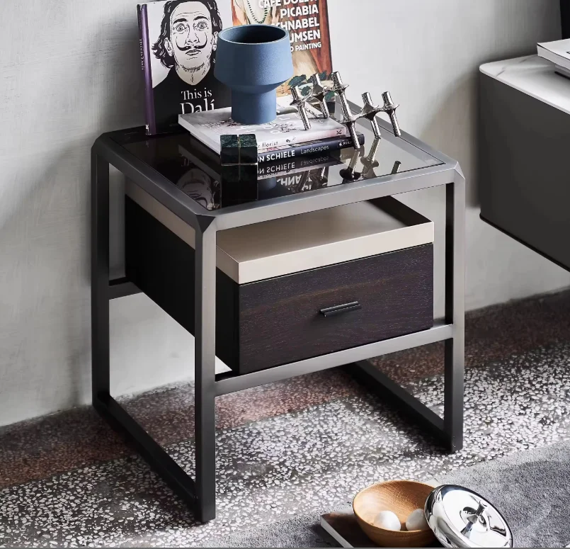 -aa Storable Bedroom Furniture Living Room Italian Modern Minimalist Wooden Panel Bedside Table Home Hotel Nightstand