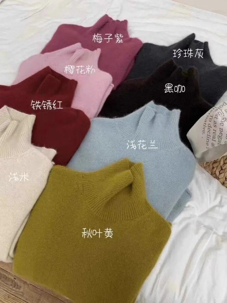 Maglione dolcevita in cashmere spesso per donna maniche arrotolate autunno e inverno nuova camicia con fondo in maglione di lana con fondo allentato