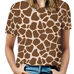 Giraffe Print T-Shirt Brown Animal Skin Funny T-Shirts Short-Sleeve Korean Fashion Tee Shirt Summer Custom Top Tees Big Size