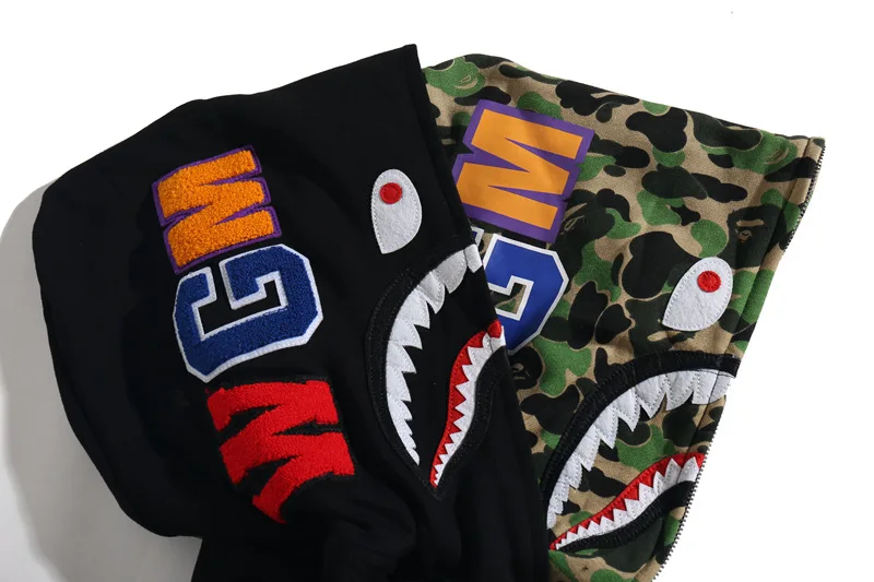 AAPE BY A BATHING APE Cotton Shark Coat Double Hat Series Camo Hooded Male Female Student Hip Hop Cardigan Zipper Sweater Gift