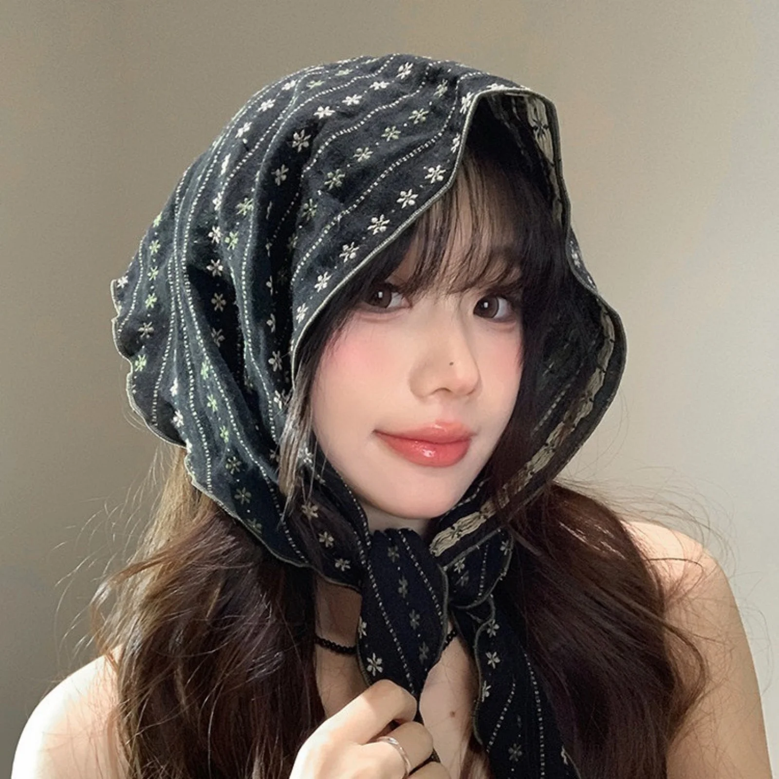 1 x Vintage-Schal mit Blumenmuster, dünnes, weiches Bandana, Boho-Stirnband für Damen, Frühling, Sommer, tägliches Styling, modische Haar-Accessoires