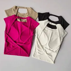 Sports T-shirt Women Fixed Chest Pad Sexy Backless Sports Vest Fitness Quick Drying Slimming Gym Top Sportswear Yoga Tank Top