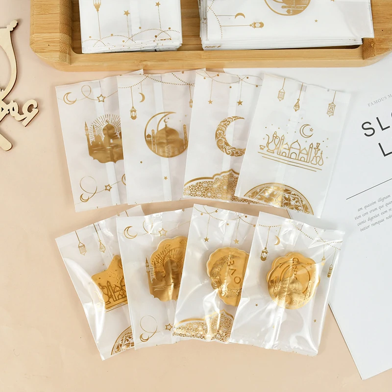 100 Stück Eid Mubarak Plastik-Kekstüten Heißsiegelbare Süßigkeiten-Geschenkverpackungen Backtüten Ramadan Islamische Muslimische Party-Dekoration