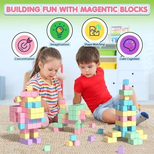 Décennie s de construction magnétiques pour tout-petits, jouets pour filles, blocs de construction magnétiques, mentaires oriel STEM, jouets d'extérieur pour garçons et filles de 4 à 6 ans, 45 pièces