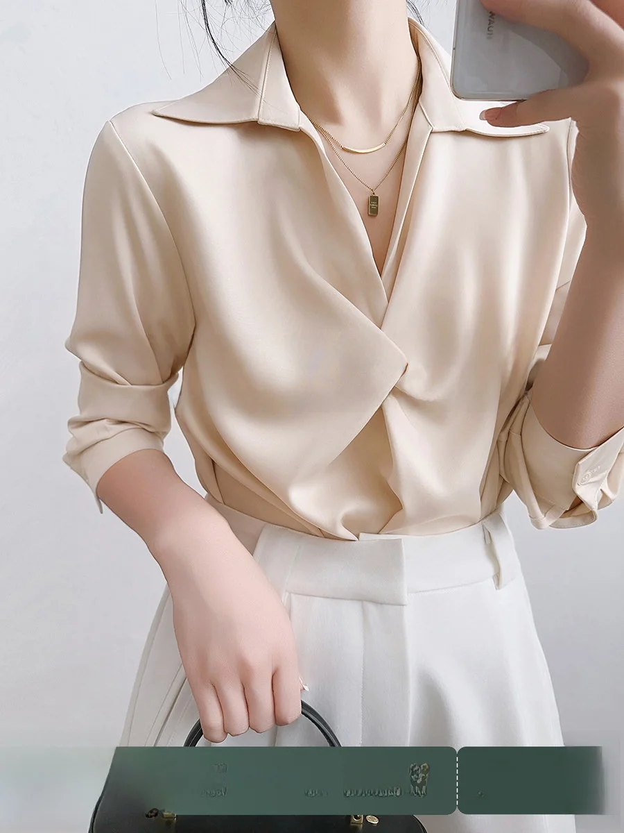 

XALI Women's Soft Luminous Apricot oulder Loose Interview Commute irt Slimming Top Spring Season Straight Cut Long Sve...