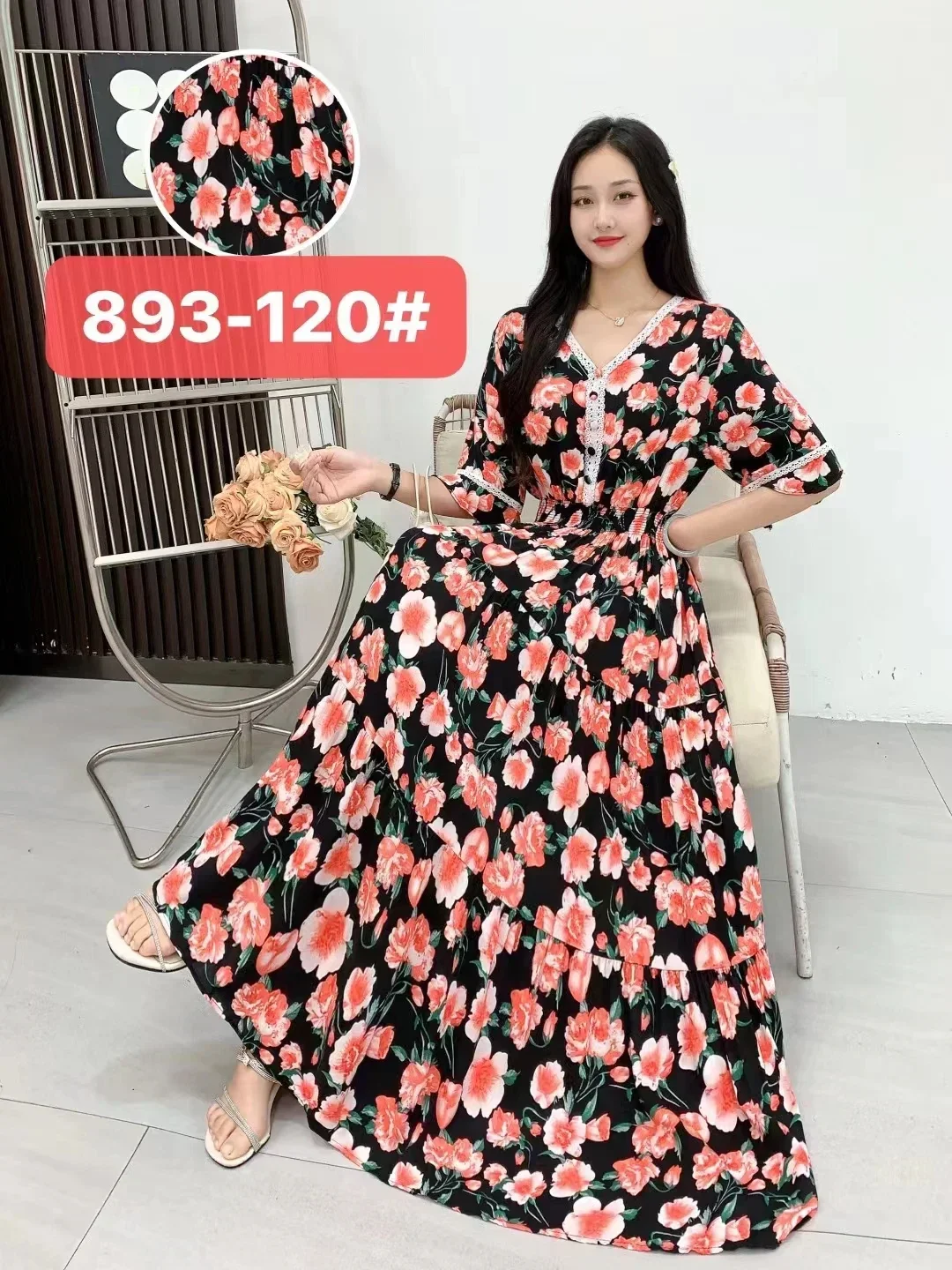 Loose Summer Dress Women Bohemian Korean Style Polka Dot and Floral Cotton Maxi Print Beach V-Neck Casual Vintage Vestidos Robe