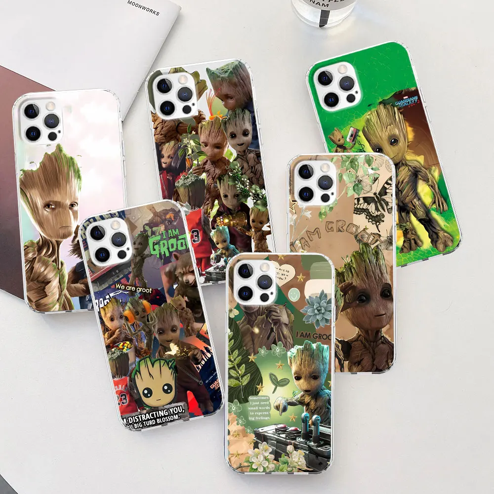 Marvel Groot Cute Case for Apple iPhone 14 12 15 Pro 7 8 Plus 13 Mini XR X XS Max Soft Transparent Silicone Phone Cover Carcasa