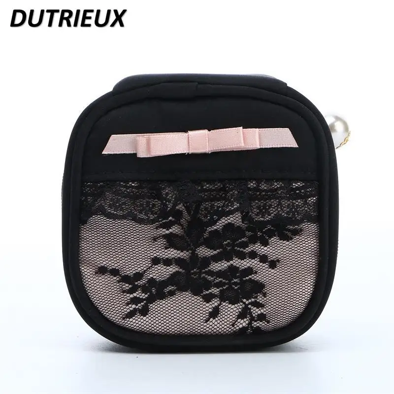 Fashion Black Lace Portable Square Makeup Case portagioie anello orecchini borsa portaoggetti Mini portagioie borse cosmetiche da viaggio