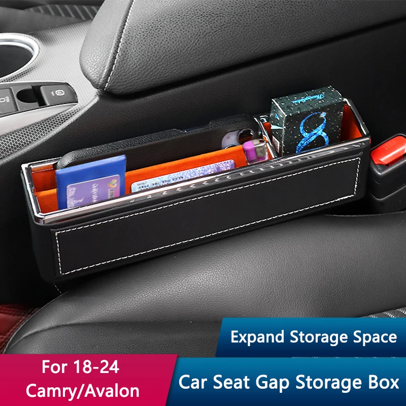 QHCP Leather Car Seat Gap Storage Box Phone Keys Filler Organizer Auto Seat Crevice Storage For 2018-2024 Toyota Camry Avalon