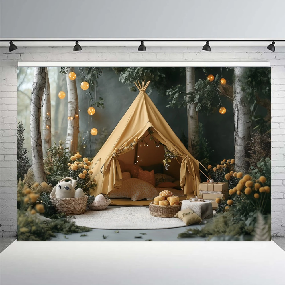 Tropical Jungle Forest Tent Photography Background Spring Outdoor Camping  Kids Adults Party Decor Backdrop Photo Studio Props