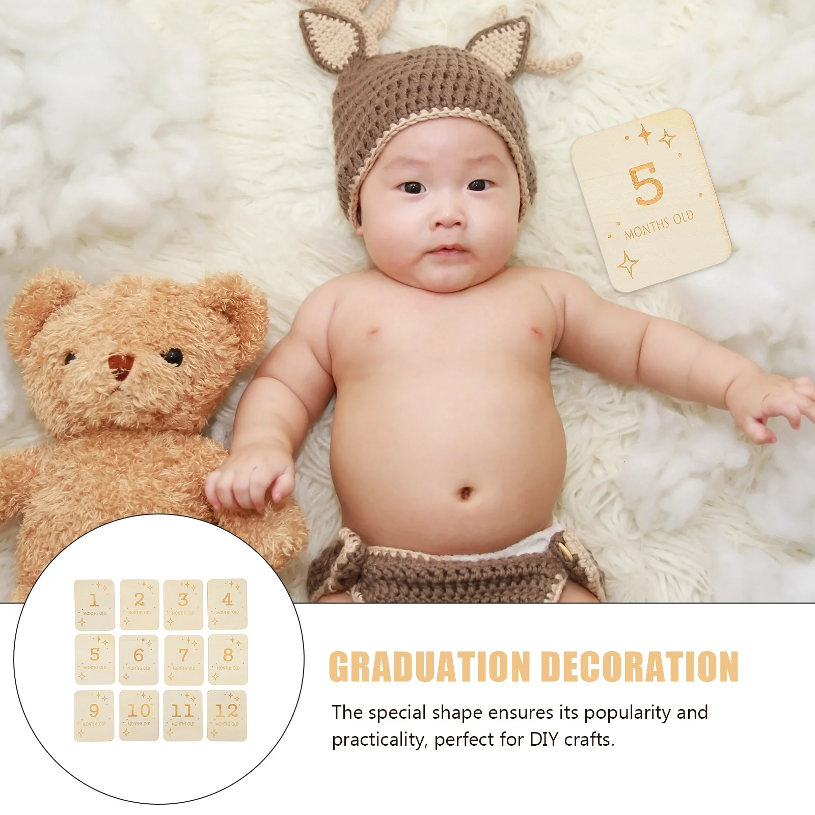 

12Pcs Wooden Milestone Cards Natural Growth Photo Props Monthly Commemorative Slices Home Decor Wooden Slices