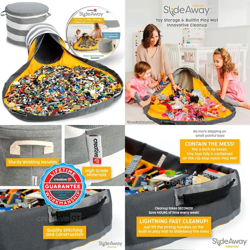 منظم تخزين الألعاب قابل للتوسيع مع حصيرة لعب كبيرة مقاس 52 بوصة لـ LEGO والكتل الصغيرة