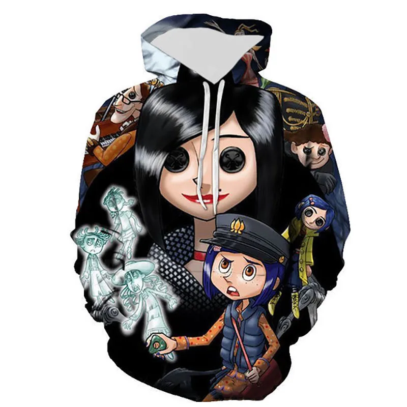 Cartoon Anime Coraline 3D Print Hoodies Men Women Casual Oversized Pullovers Y2k Harajuku Hooded Sweatshirts Kids Tops Clothing