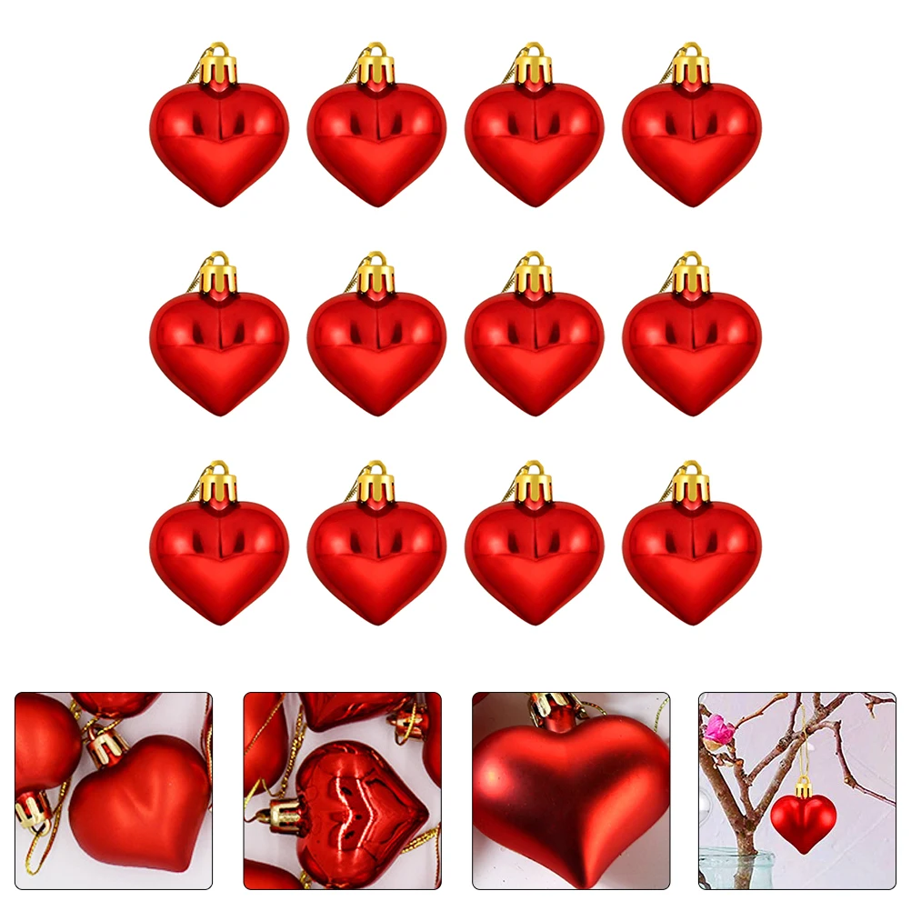 

36 PCS Heart-shaped Decorations Red Pendant Christmas Ornaments Hanging Props Baubles Jesus
