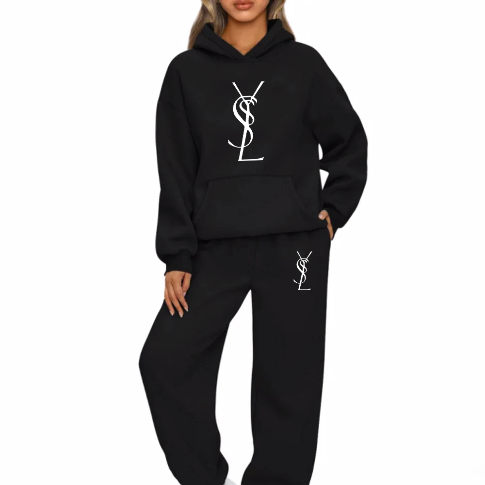 Fashion Women Hoodies Two Piece Sets High Quality Printing Hooded Sweatshirt Sweatpants Casual Suit Female Outwear and Trousers