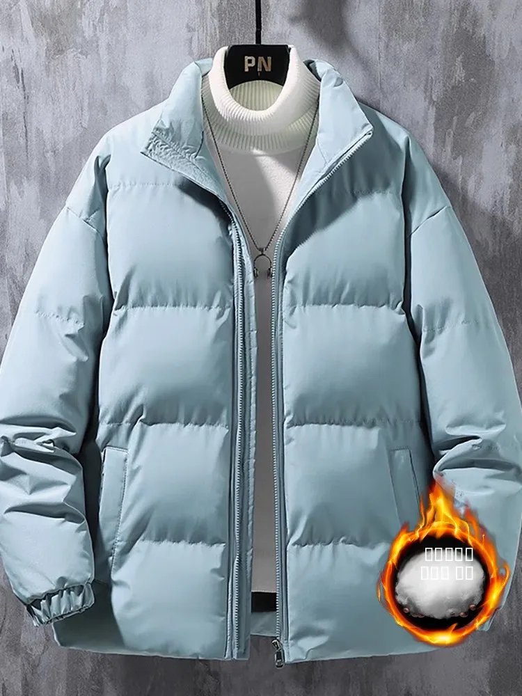 

Men's Thiened Warm Cotton Jaet Autumn Winter Casual Stand Collar down Filled Coat Versatile Youth Faion Long Sve Zipper