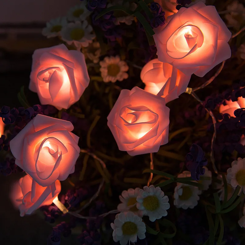 LED battery festive string flower box Valentine's Day artificial PE rose lights