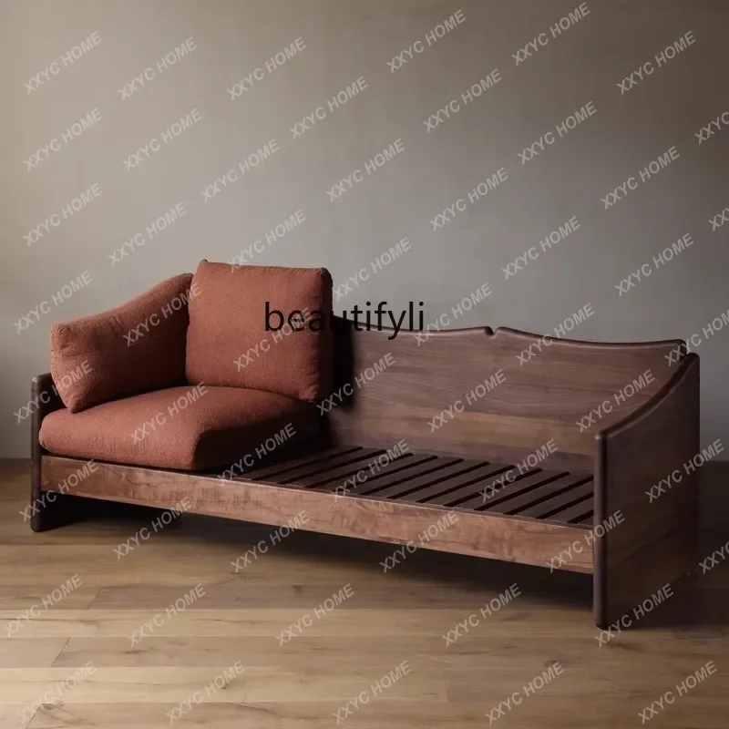 TT North Black Walnut Thickened Sofa Simple Small Apartment Living Room Three-Four Seater Solid Wood Sofa