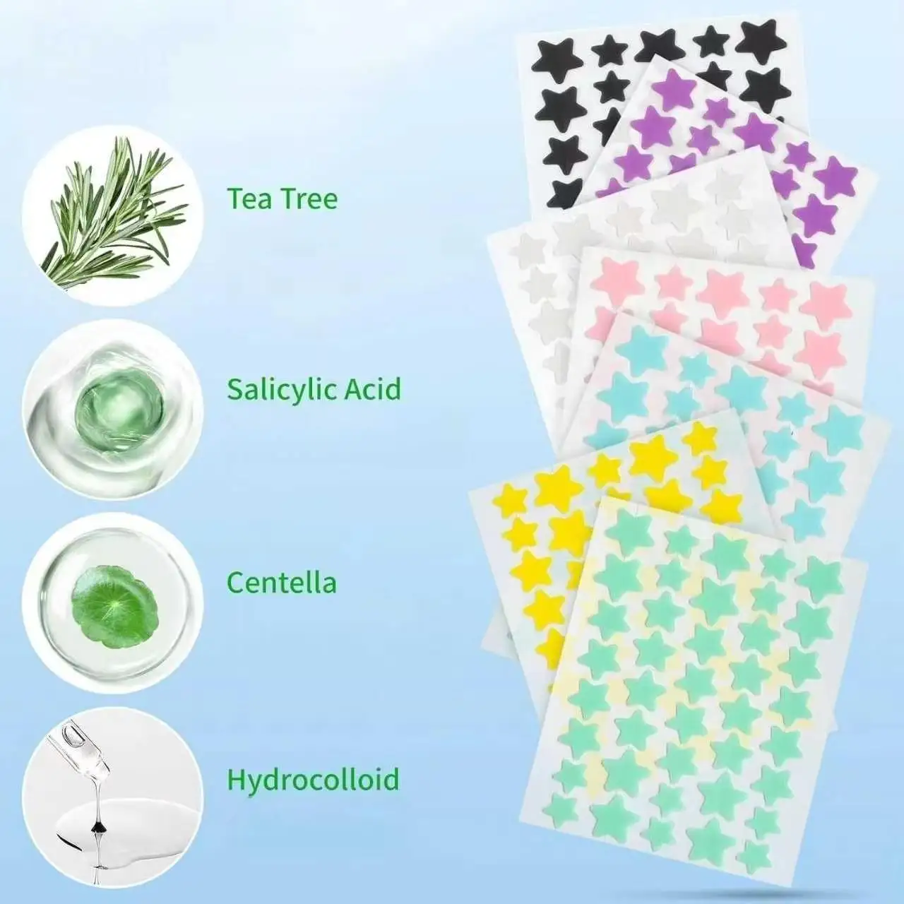 280 pcs Facial Star Pimple Patches in Multiple Sizes, Colorful, Invisible, Breathable, Concealing Blemishes.