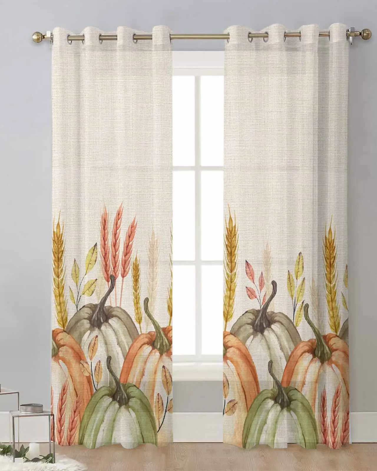 Wheat Spike Pumpkin Watercolor Home Interior Curtains for Living Room Blackout Curtain Room Shade Cheap Things Free Shipping