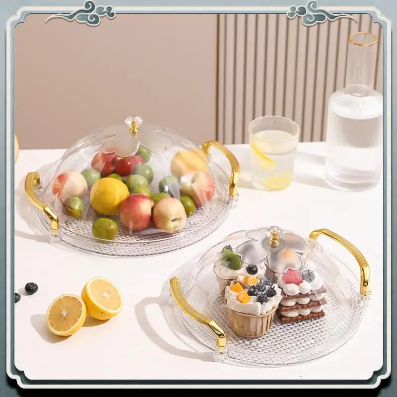 

Durable Cake Stand, Round Tray With Lid, Multipurpose Tray With Handle For Tea Breakfast Office Coffee Table