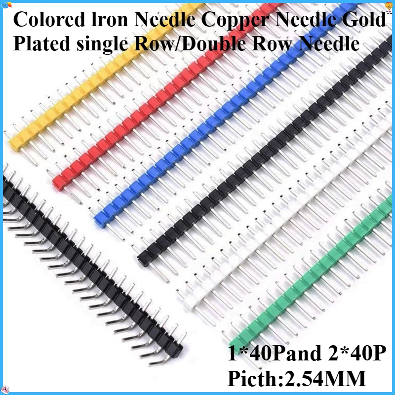 10PCS Color Gilded Array Pin Set 2.54mm Spacing Single-Row 1x40P Double-Row 2x40P Straight And Curved Contact Pins for Electroni