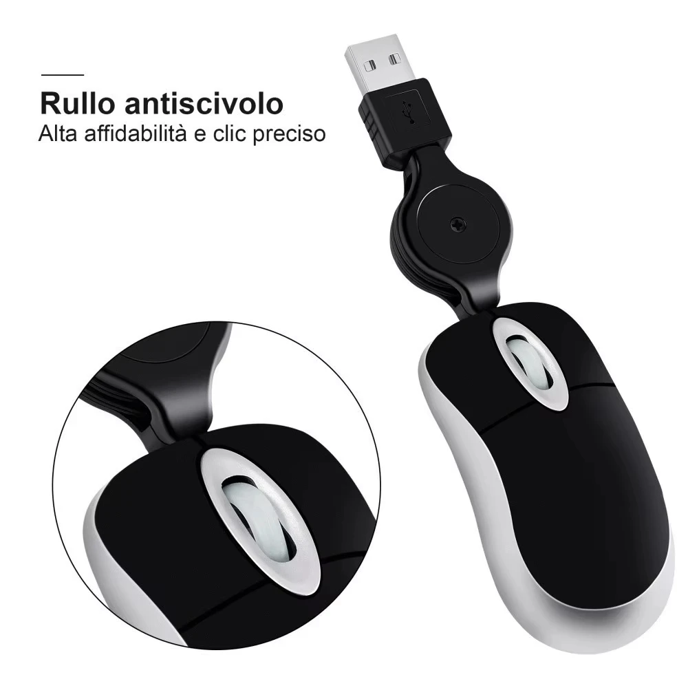 Wired Slim Portable Mini Optical Mouse USB Retractable Cable Adjustable Lightweight PC Tablet Mice For Work/Office/Travel/Gaming