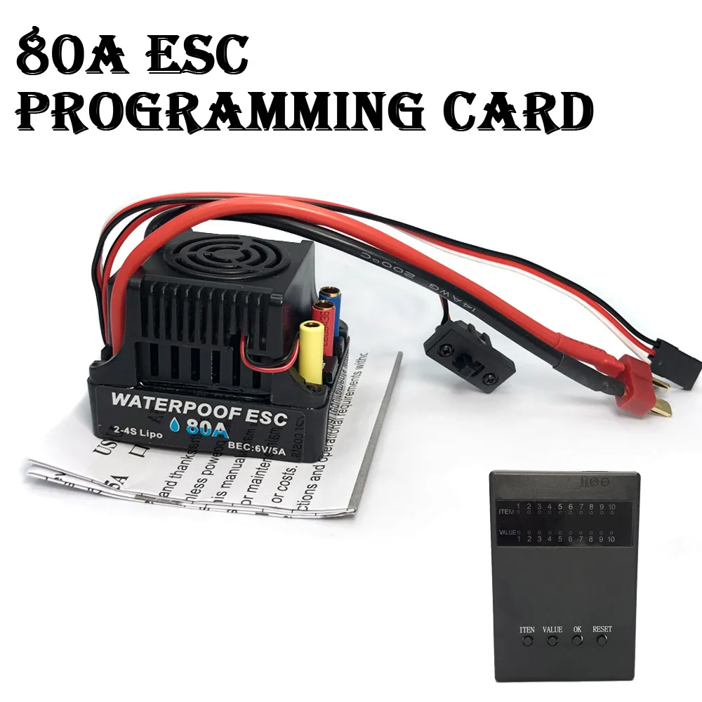 Waterproof 2-4S 60A 80A Brushless ESC Program Card for 1/10 1/12 RC Car 3650 3660 3670 Brushless Motor