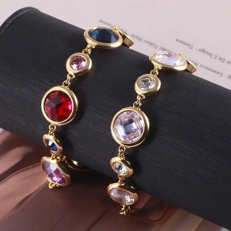 KS European and American New Retro Fashion Exquisite Geometric Size Round Color Zircon Multi-pendant Bracelet