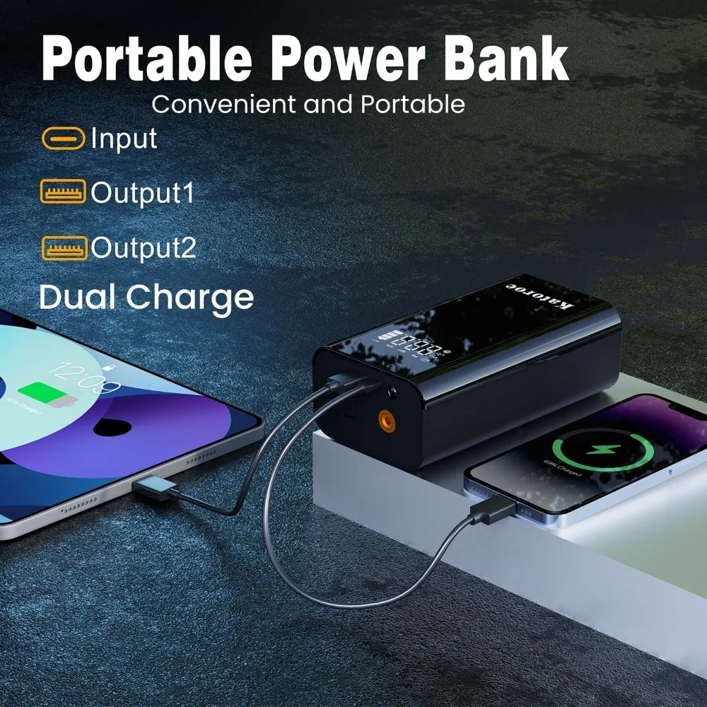 Jump Starter مع ضاغط هواء، بطارية سيارة محمولة 4000 أمبير (9.0 لتر غاز/7.0 لتر ديزل)، منفاخ إطارات 150 رطل لكل بوصة مربعة 12 فولت