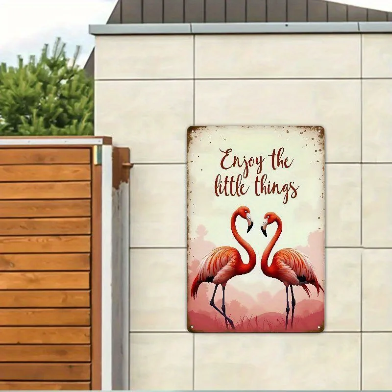 Flamingo Metal Wall Plaque | 'Enjoy The Little Things' Inspirational Quote | 8x12