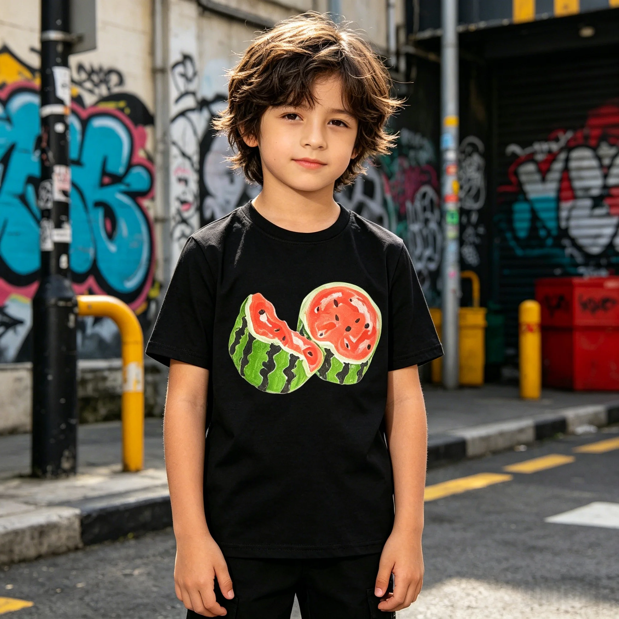 Watermelon Print Kids T-Shirt Summer Beach Vacation Casual Daily Wear Party Outfit Soft Cotton Machine Washable