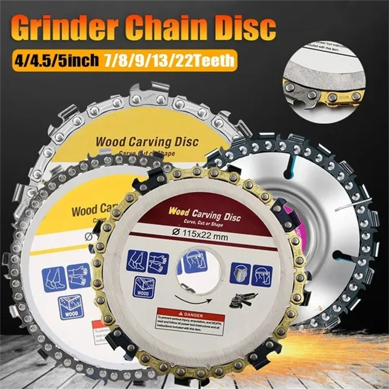 

1Pc 4/4.5/5 inch Grinder Chain Disc Wood Carving Disc Woodworking Chain Grinder Saws Plate Tool for 100/115/125 Angle Grinder