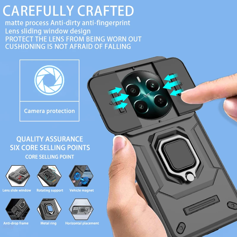 For Realme 12 Plus 5G Case  Armor Shockproof Slide Lens Phone Cases For Realme 12+ 12Plus RMX3867 Magnetic Stand Ring Back Cover