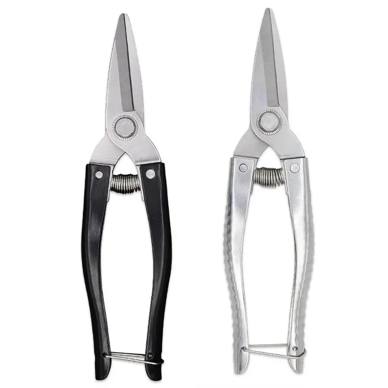 Stainless Steel Straight Head Gardening Flowers Branches Pruning Shear Household Fruit Picking Tools Garden Scissors with Spring