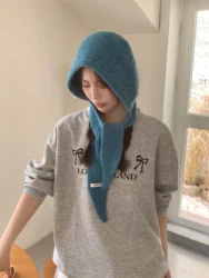 Warm Wool Balaclava Hat Scarf Integrated Female Winter Earflaps
