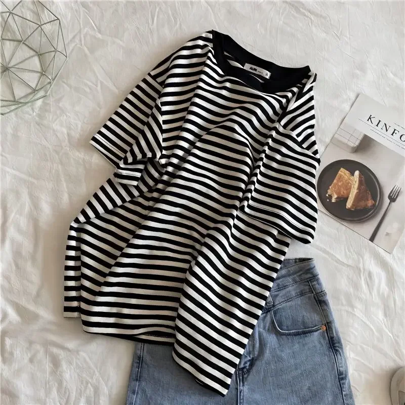 Striped Street Casual T Shirts Women's Short Sleeve New Summer Loose All-match Youth T Shirts Fashion Vintage Clothing