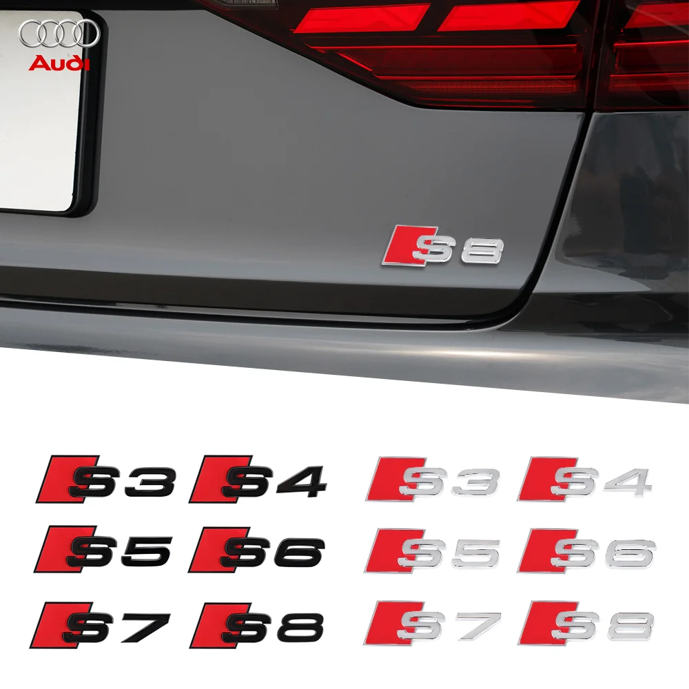 1PC 3D ABS Numbers Letters S3 S4 S5 S6 S7 S8 Emblem for Audi S series Car Fender Trunk Rear Logo Sticker Black/Silver Styling