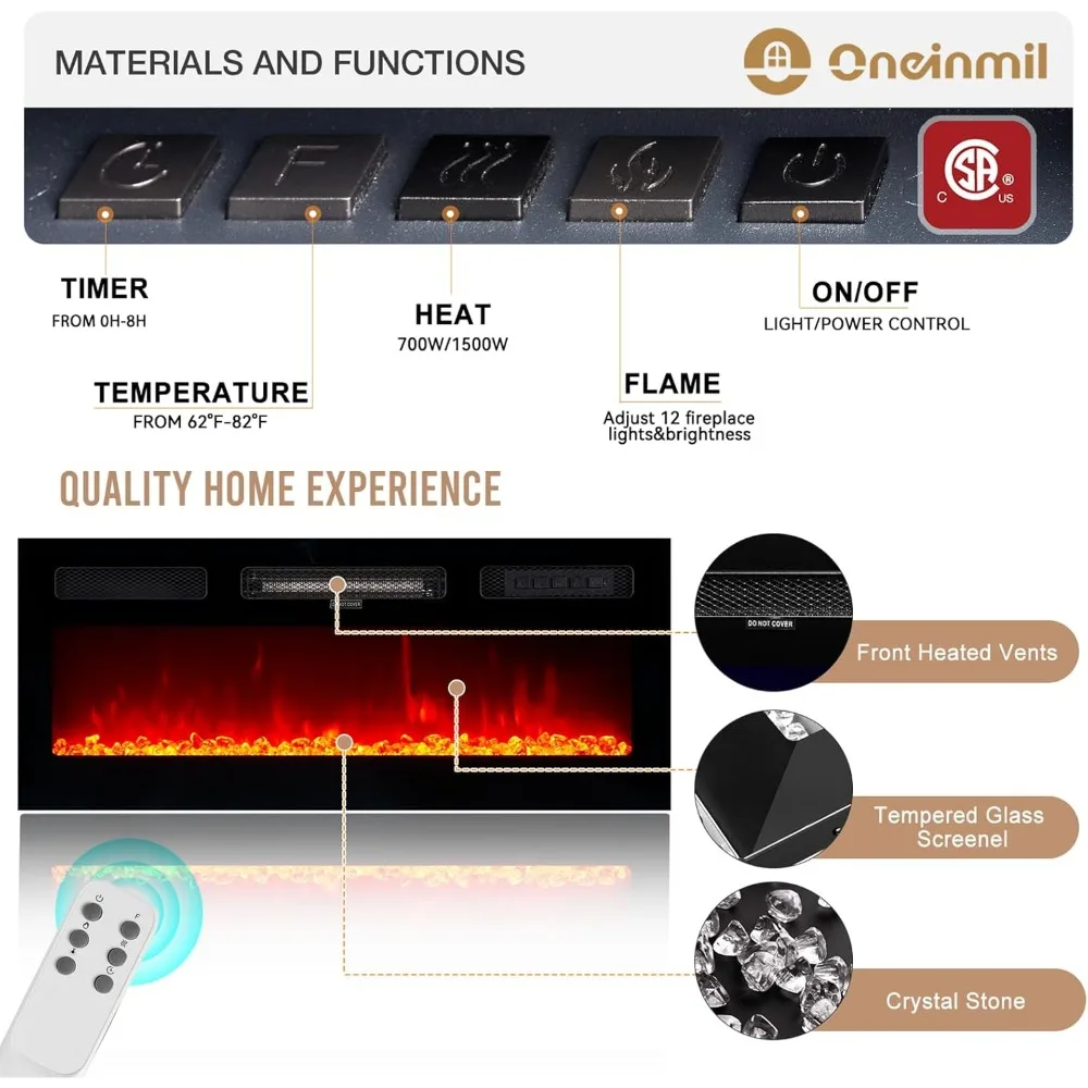 Meuble TV de cheminée électrique moderne avec flamme électronique et lumières LED, finition haute brillance de luxe, téléviseurs jusqu'à 80 pouces, 70 po