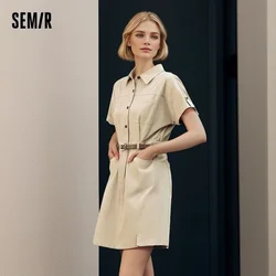 Semir Dress Women Cotton Waisted Work Dress Vintage New Casual Wind Lapel Neck