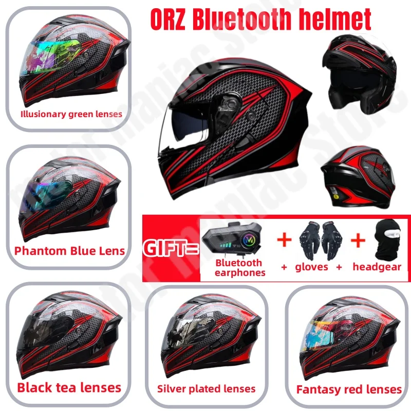 

Orz Motorcycle Helmet with Bluetooth Earphones Travel Off-road Breathability All Season Universal Full Helmet Facelift Helmet